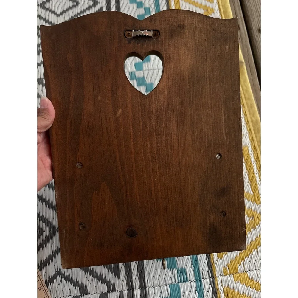 Vintage Rustic Wood Rack Wall Hanging Heart Key Hook Organizer Cottagecore Spice